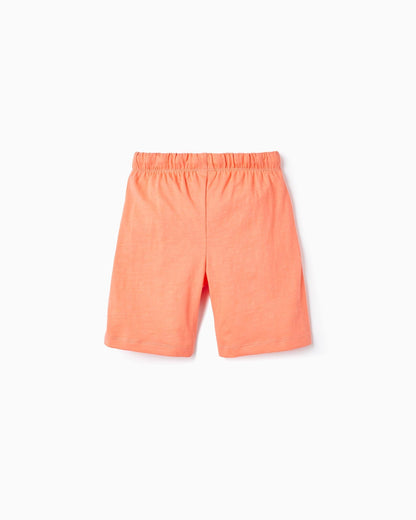 2 Cotton Jersey Shorts for Boys, Yellow/Coral