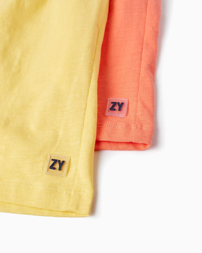 2 Cotton Jersey Shorts for Boys, Yellow/Coral