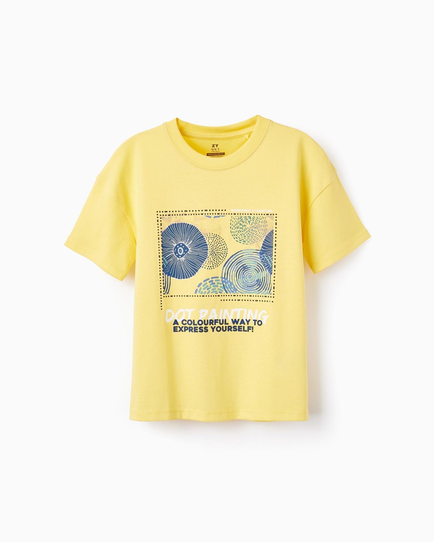 Cotton T-shirt with Print for Boys 'Dot Painting', Yellow