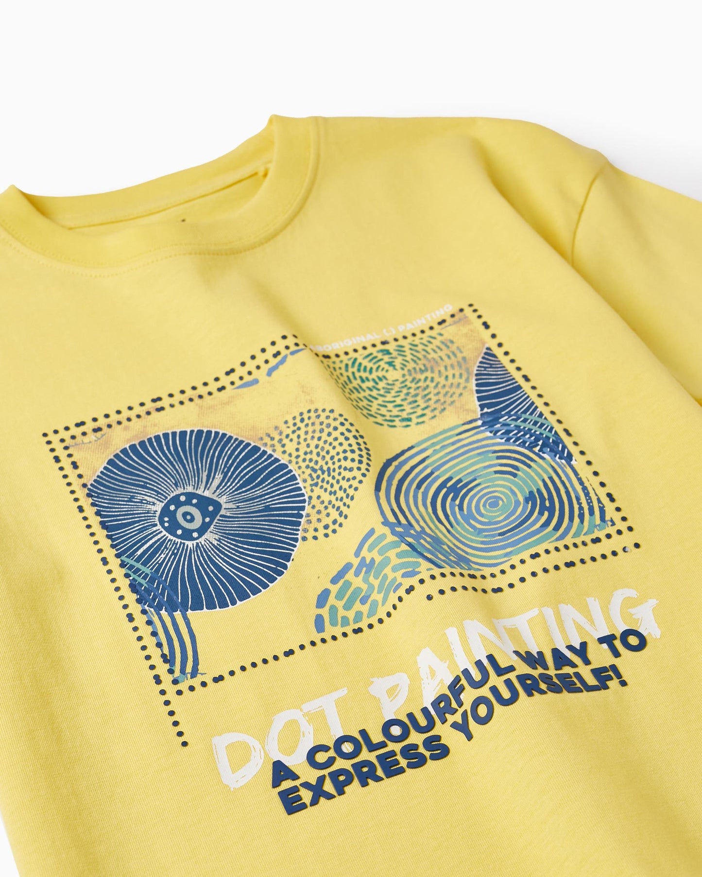 Cotton T-shirt with Print for Boys 'Dot Painting', Yellow