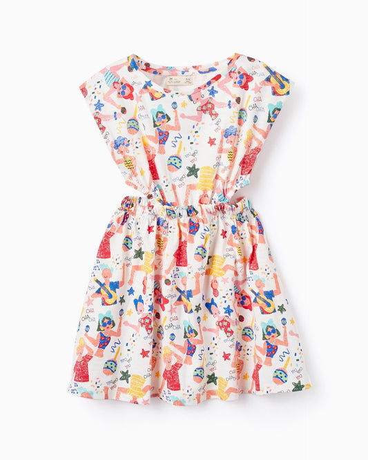 Cotton Dress for Girls 'Cha Cha Cha', White