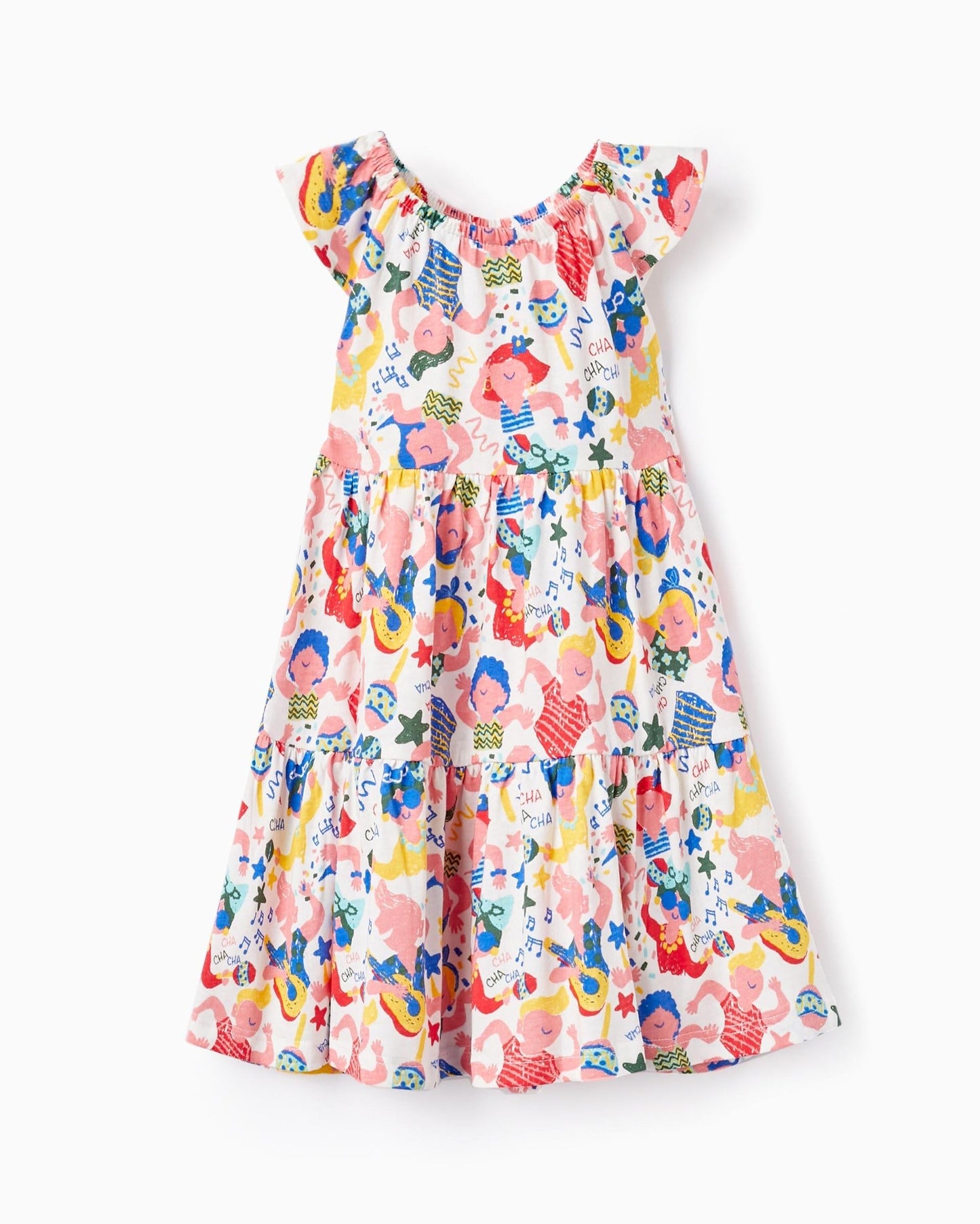 Cotton Dress with Print for Baby Girls 'Cuba', White