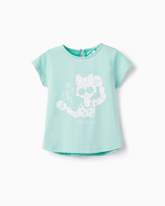 Cotton T-shirt for Baby Girls 'Cha Cha Cha', Aqua Green