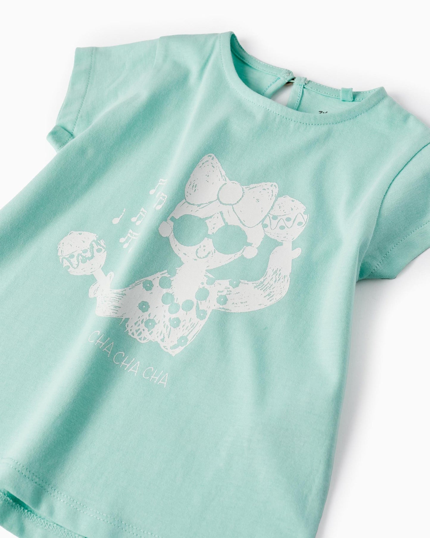 Cotton T-shirt for Baby Girls 'Cha Cha Cha', Aqua Green