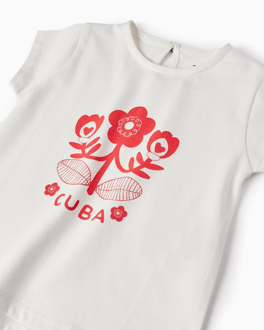 Cotton T-shirt for Baby Girls 'Cuba', White