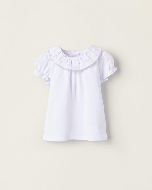 Cotton T-Shirt for Newborn Girls, White/Pink