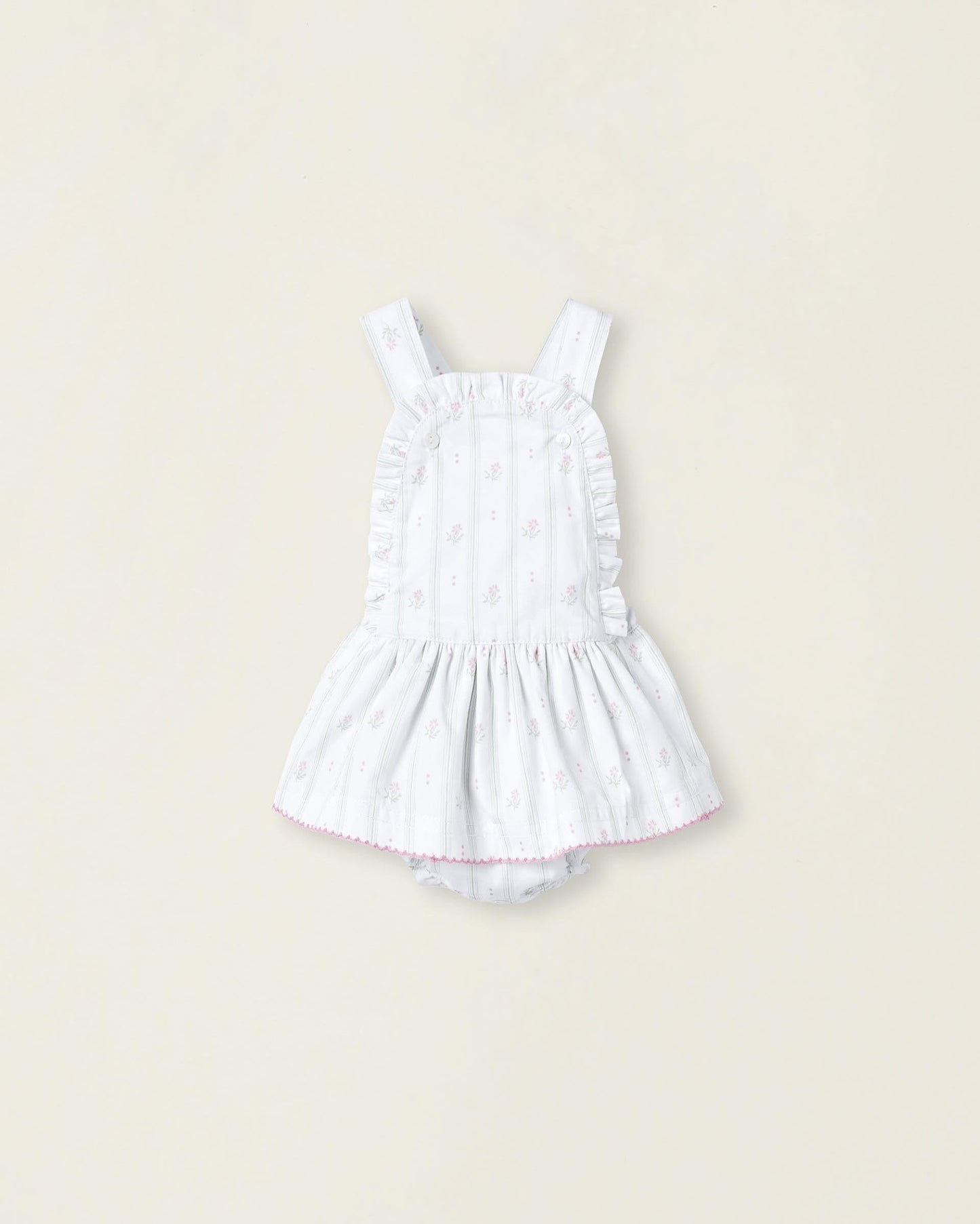 Pinafore Dress with Bloomers for Newborn Baby Girls, White/Green/Pink