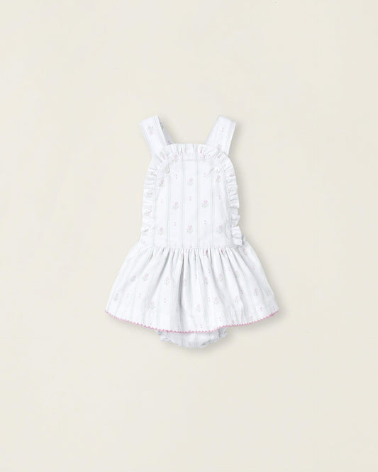 Pinafore Dress with Bloomers for Newborn Baby Girls, White/Green/Pink