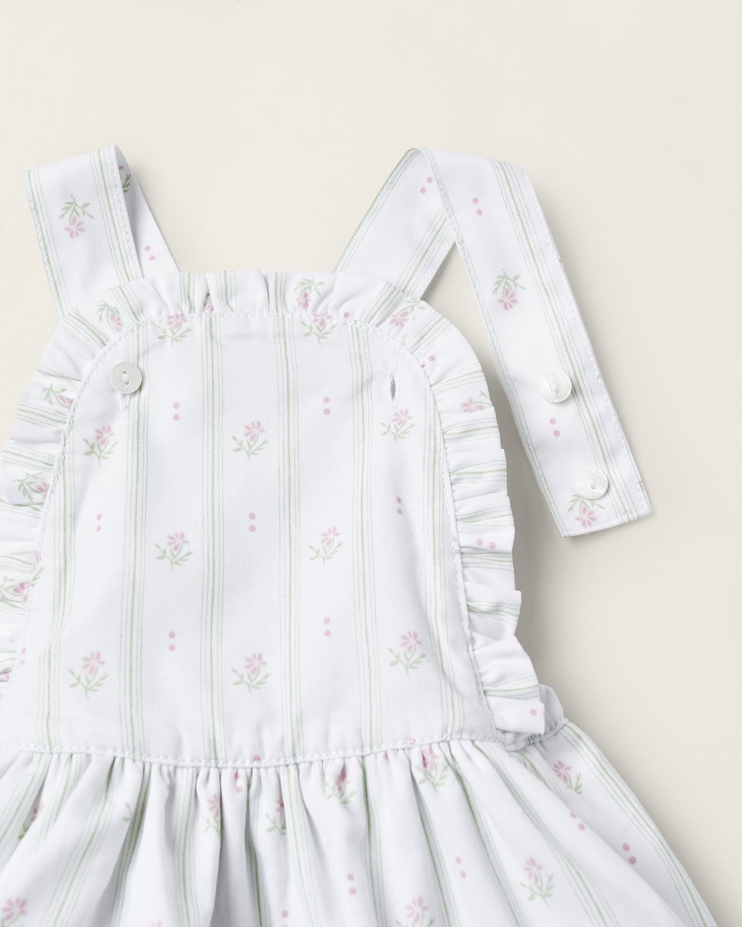 Pinafore Dress with Bloomers for Newborn Baby Girls, White/Green/Pink