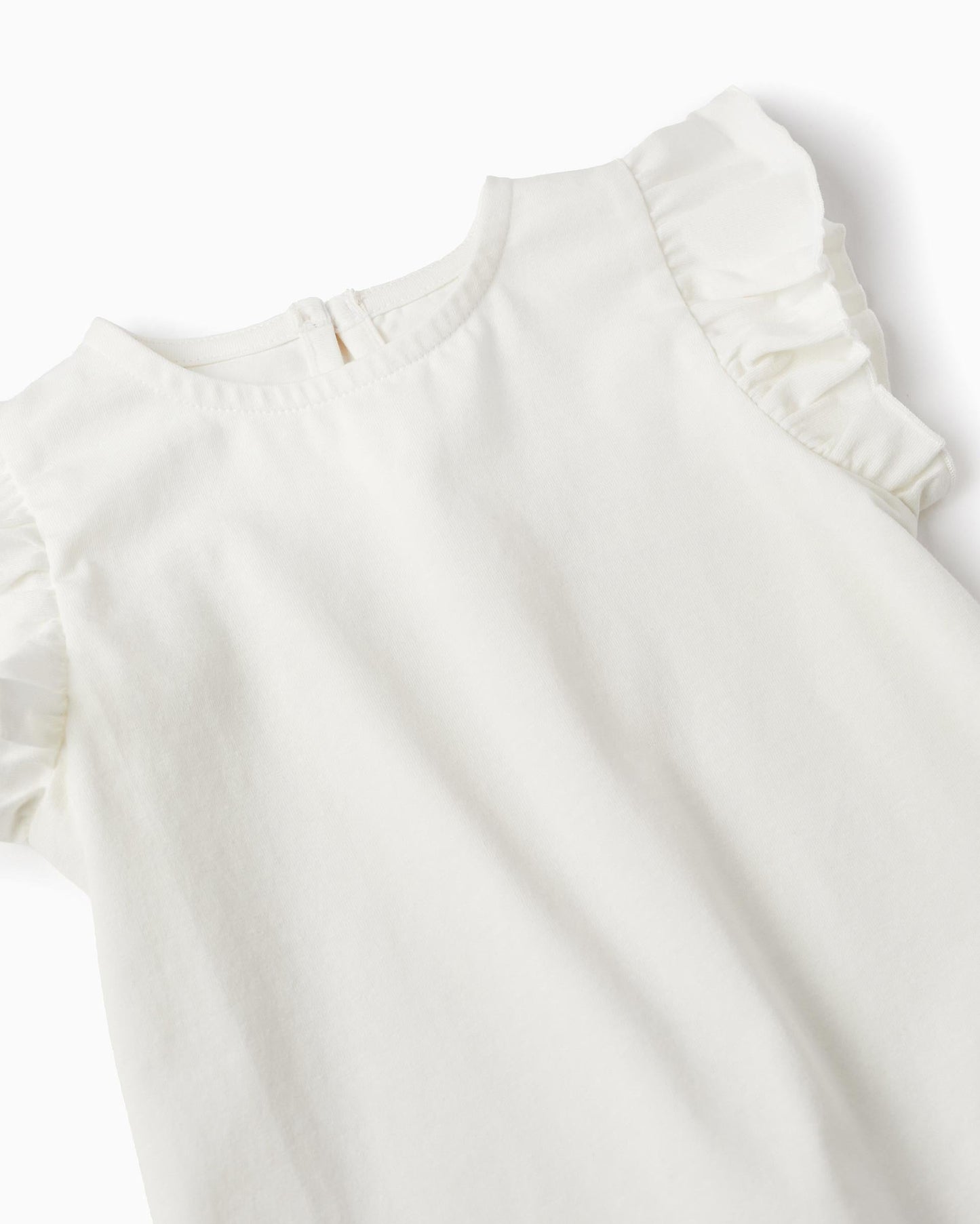 Cotton T-shirt with Ruffles for Baby Girls, White