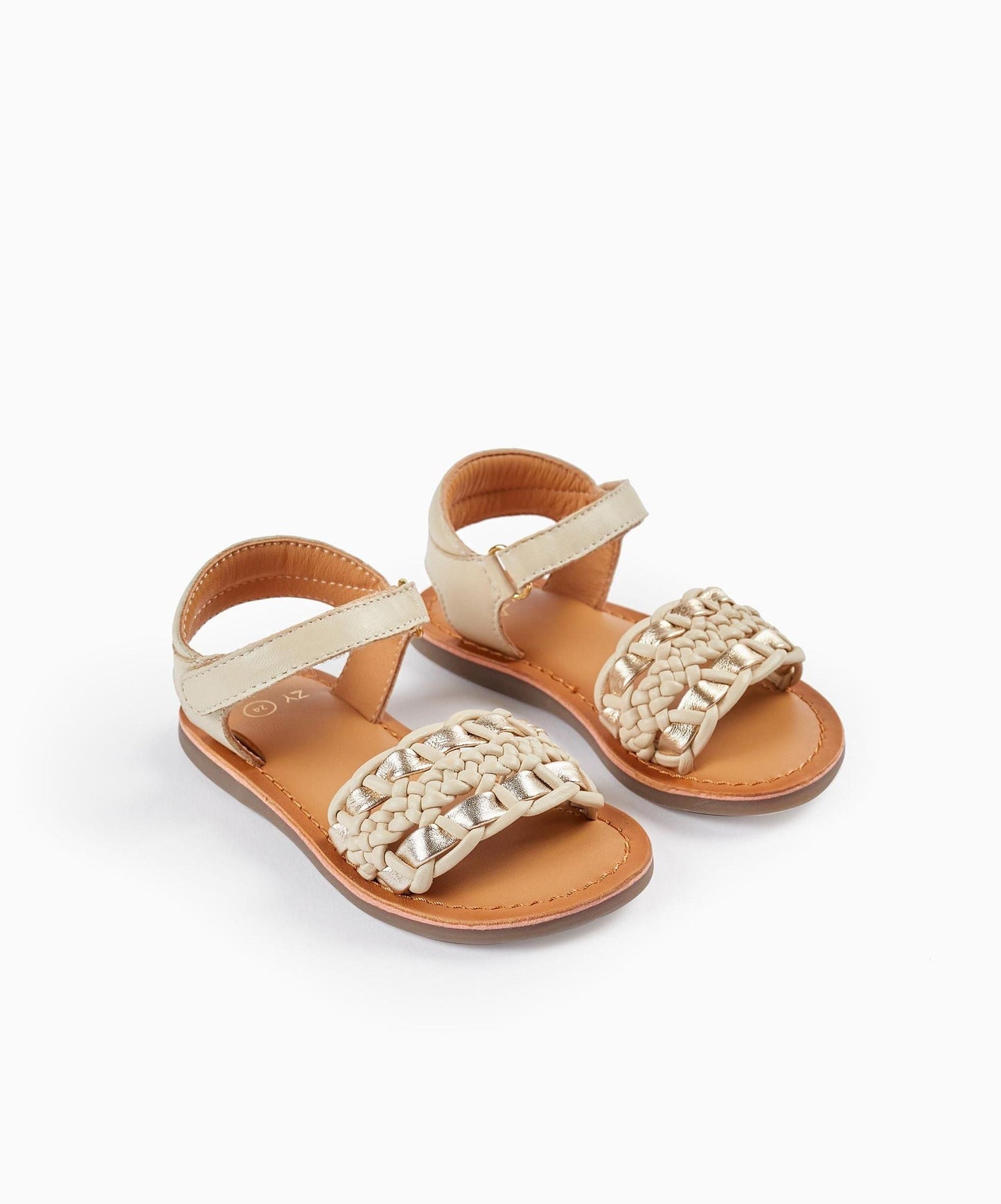 Leather Sandals for Baby Girls, Beige/Gold