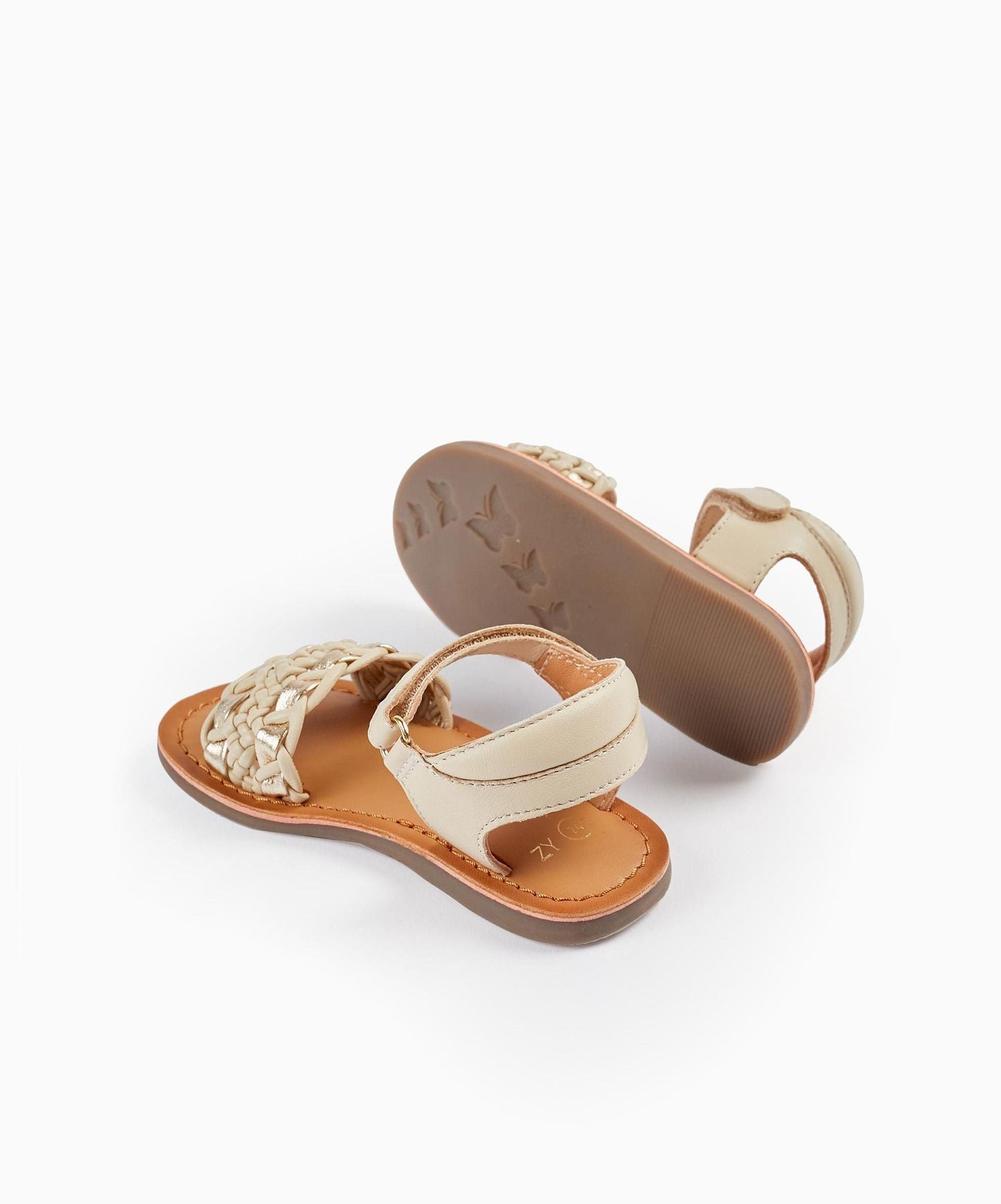 Leather Sandals for Baby Girls, Beige/Gold