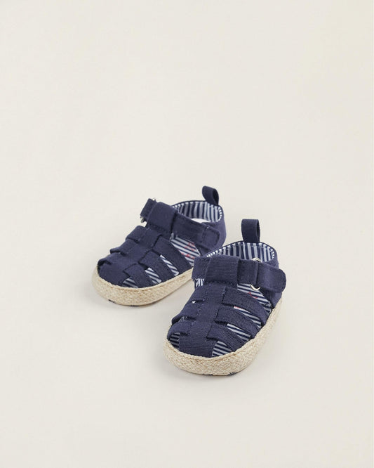 Fabric Strappy Sandals for Newborn Boys, Dark Blue