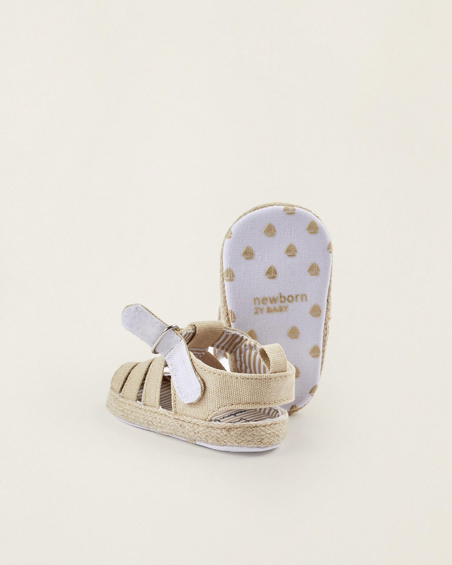 Fabric Strappy Sandals for Newborn Boys, Beige