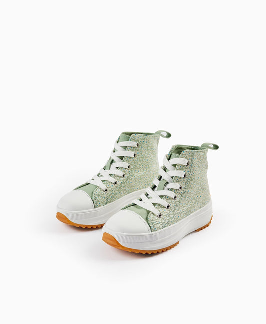High-top Sneakers for Girls 'Floral', White/Green