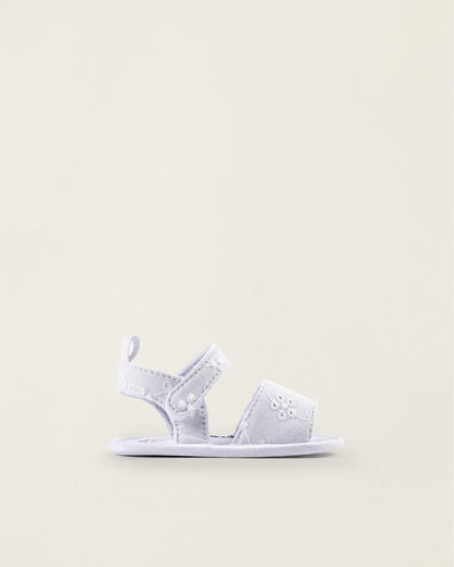 Sandals with Floral Embroidery for Newborn Girls, White