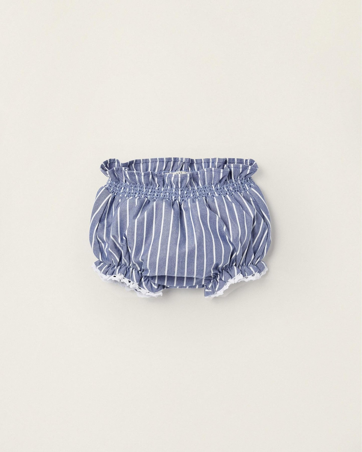 Striped Diaper Cover with Lace for Newborn Girls, Blue/White
