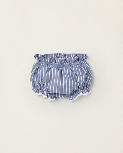 Striped Diaper Cover with Lace for Newborn Girls, Blue/White