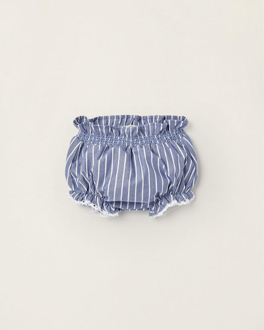 Striped Diaper Cover with Lace for Newborn Girls, Blue/White