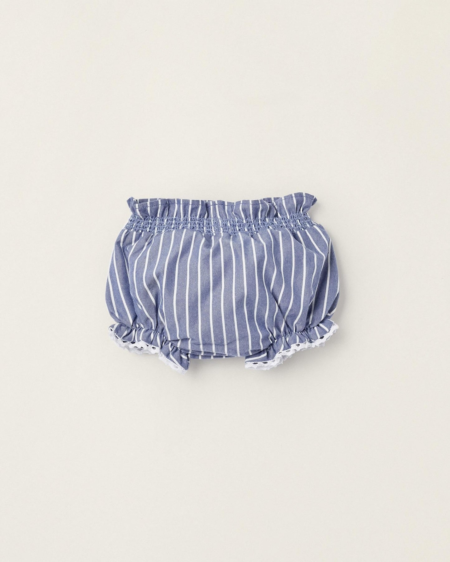 Striped Diaper Cover with Lace for Newborn Girls, Blue/White