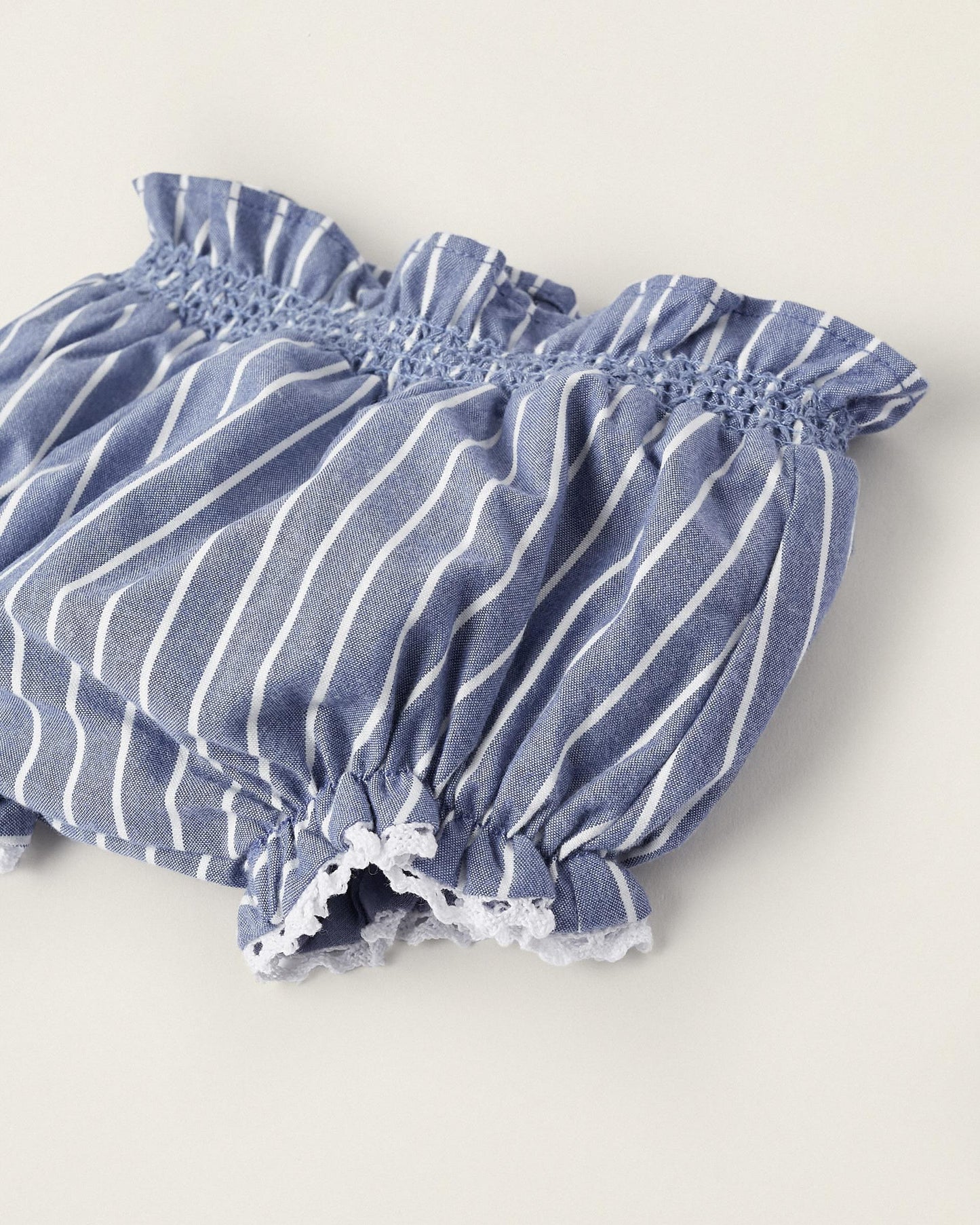 Striped Diaper Cover with Lace for Newborn Girls, Blue/White