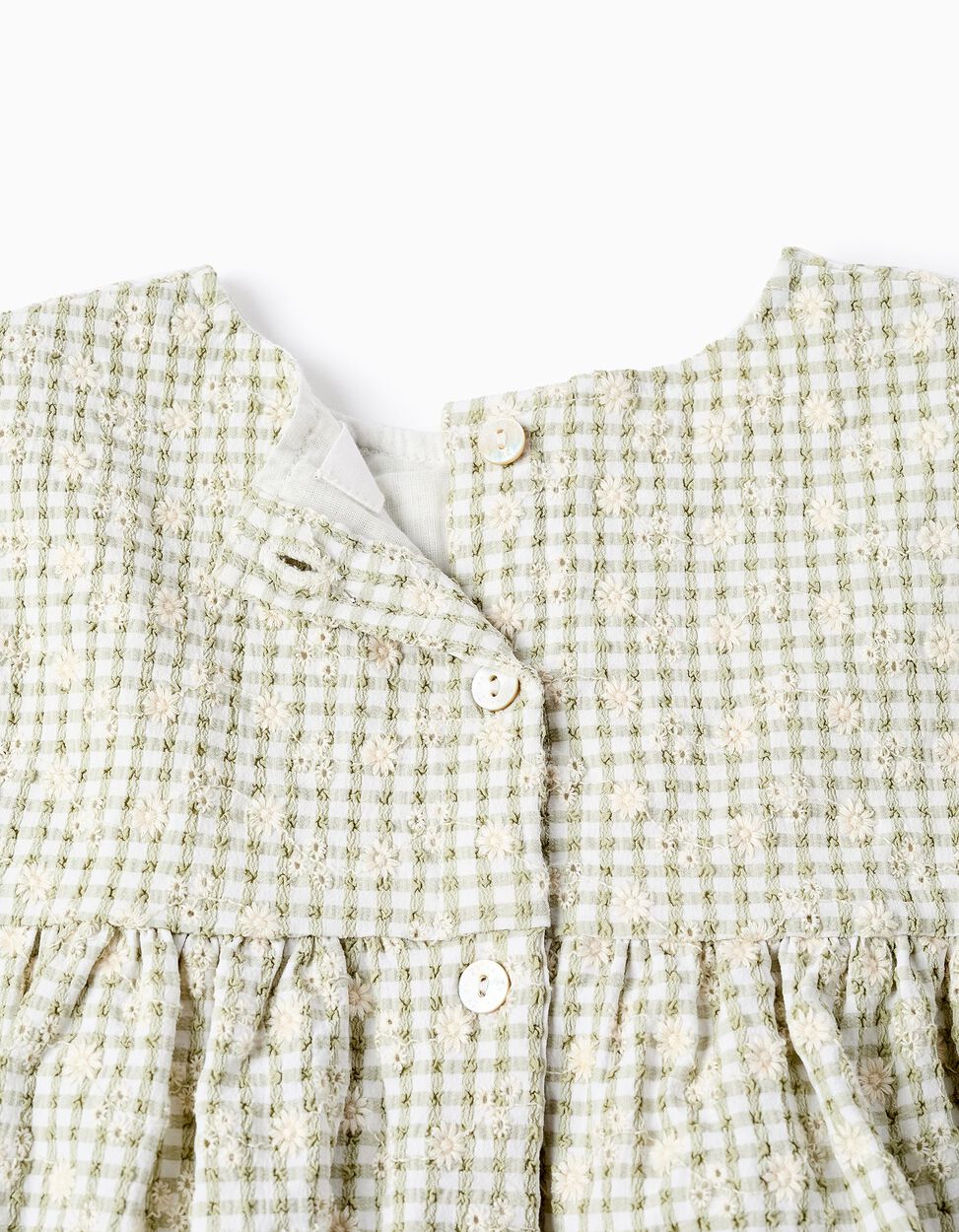 Top Gingham with Embroidery for Girls, Green/White