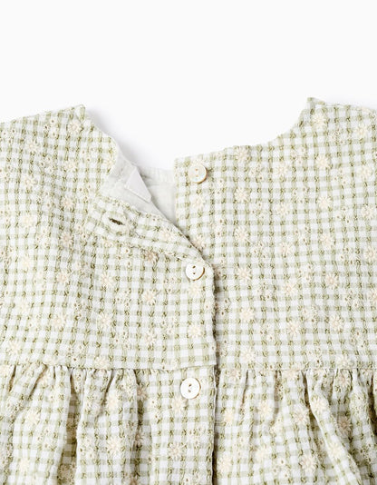 Top Gingham with Embroidery for Girls, Green/White