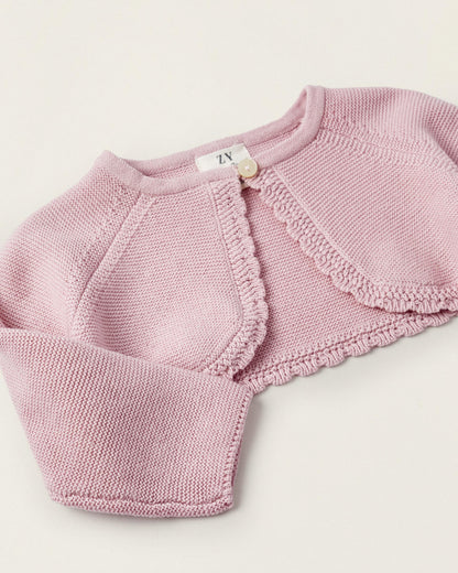 Cotton Bolero Jacket for Newborn Girls, Pink