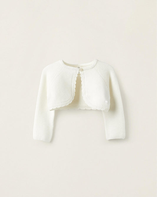 Knitted Bolero Jacket for Newborn Girls, White