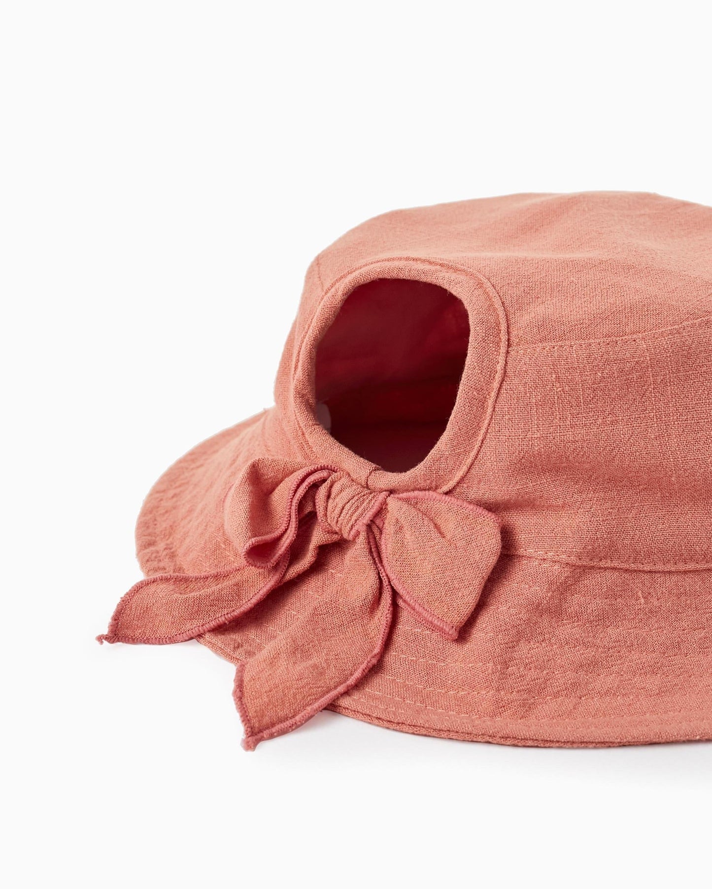 Hat with Opening at the Back and with Bow for Girls, Brick Red