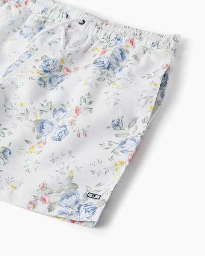 Floral Swim Shorts UPF 80 for Adults 'You&Me', White