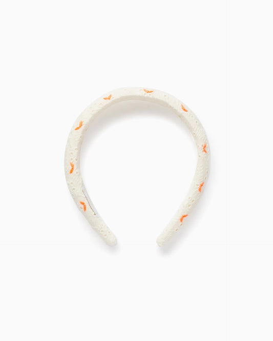 Headband with English Embroidery for Girls, White/Orange