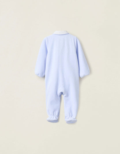 Velours Sleepsuit with Pleated Detail for Newborns, Blue