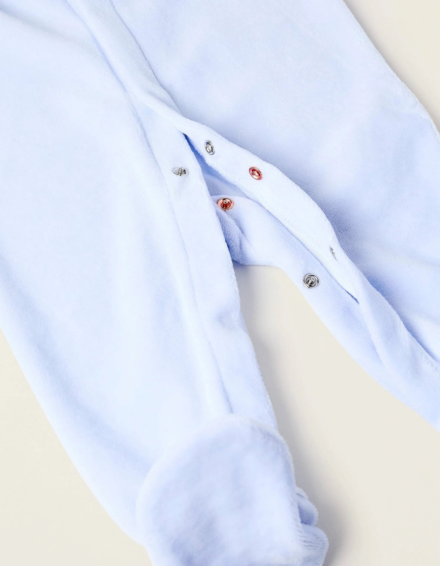 Velours Sleepsuit with Pleated Detail for Newborns, Blue