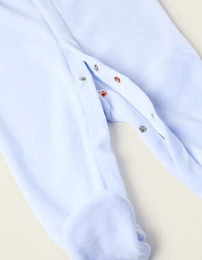 Velours Sleepsuit with Pleated Detail for Newborns, Blue
