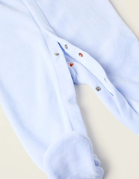 Velours Sleepsuit with Pleated Detail for Newborns, Blue