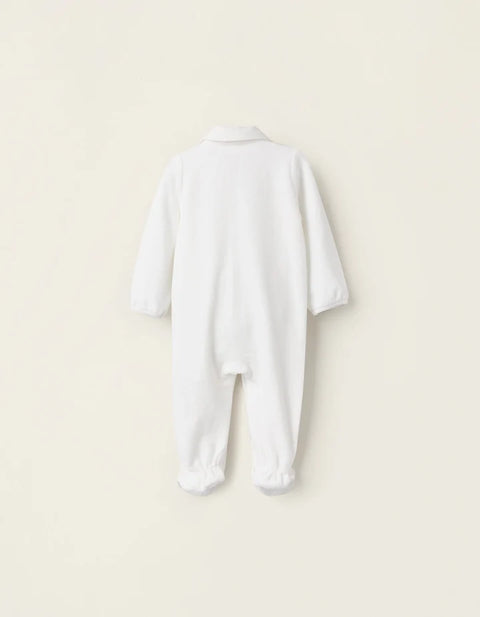 Velours Textured Sleepsuit for Newborns, White
