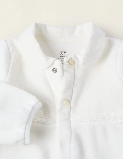 Velours Textured Sleepsuit for Newborns, White