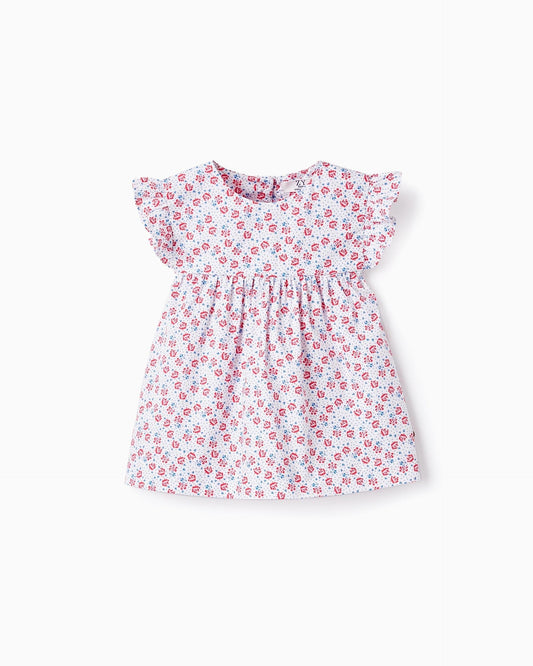 Floral Cotton Blouse for Baby Girls, White