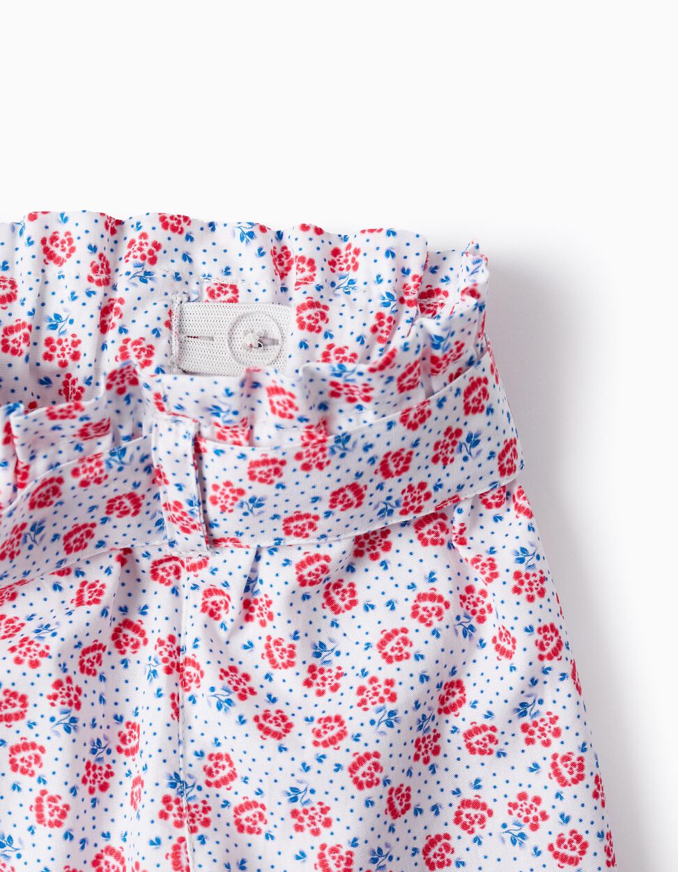 Floral Pattern Shorts for Baby Girls, White/Red/Blue