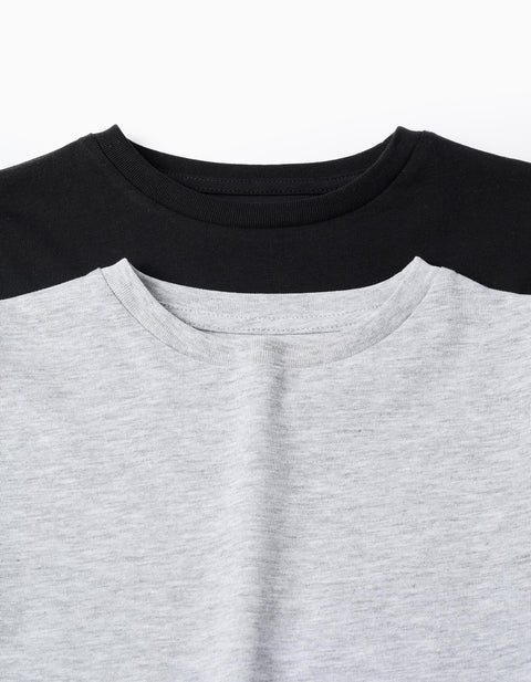 Pack of 2 Long Sleeve Cotton T-shirts for Kids, Grey/Black