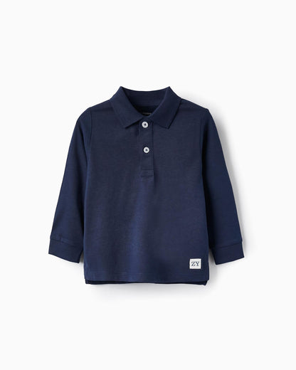 Long Sleeve Cotton Polo for Baby Boys, Dark Blue