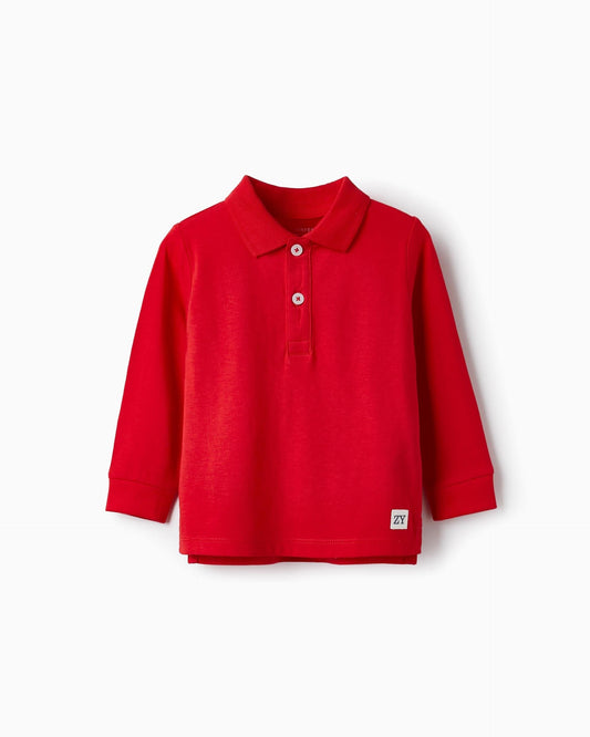 Long Sleeve Cotton Polo for Baby Boys, Red