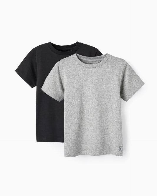 Pack of 2 Short Sleeve T-Shirts for Boys, Black/Grey