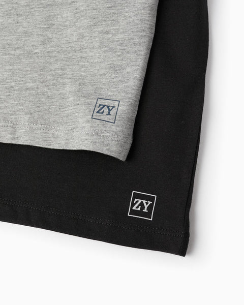 Pack of 2 Short Sleeve T-Shirts for Boys, Black/Grey