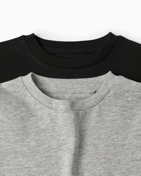 Pack of 2 Short Sleeve T-Shirts for Boys, Black/Grey