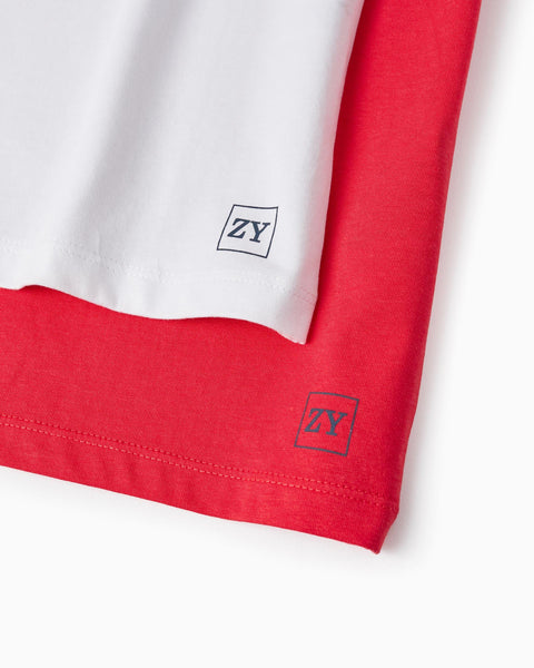 Pack of 2 Short Sleeve T-Shirts for Boys, Red/White