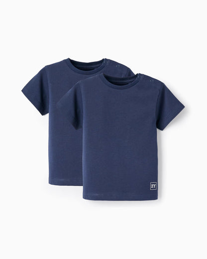 Pack of 2 Short Sleeve T-Shirts for Baby Boys, Dark Blue