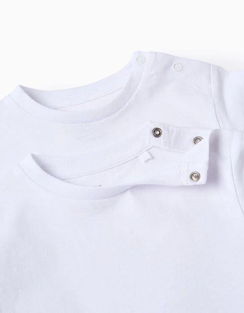 Pack of 2 Plain Cotton T-shirts for Baby Boys, White