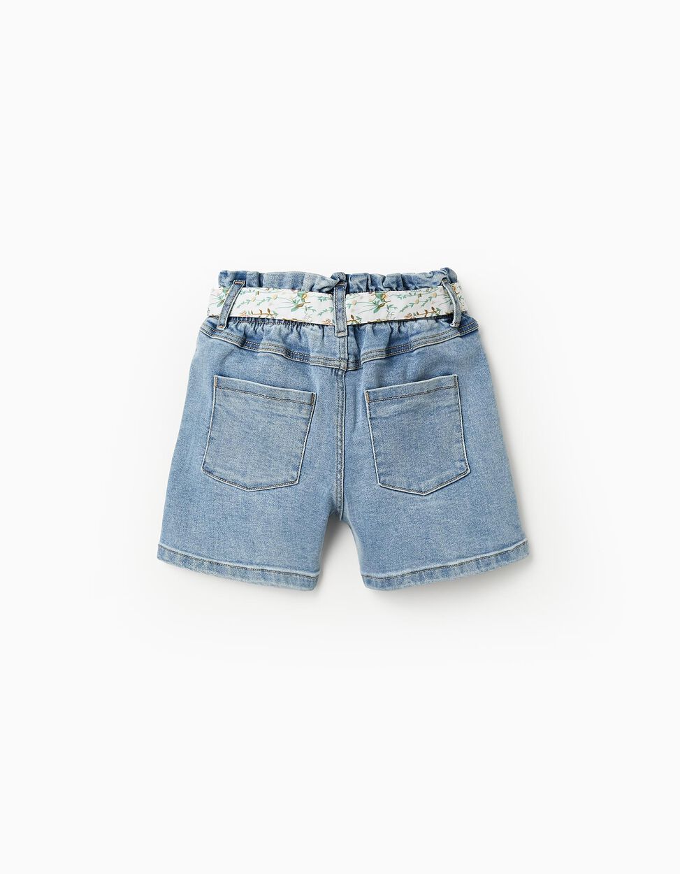 Denim Shorts with Floral Ribbon for Girls, Blue